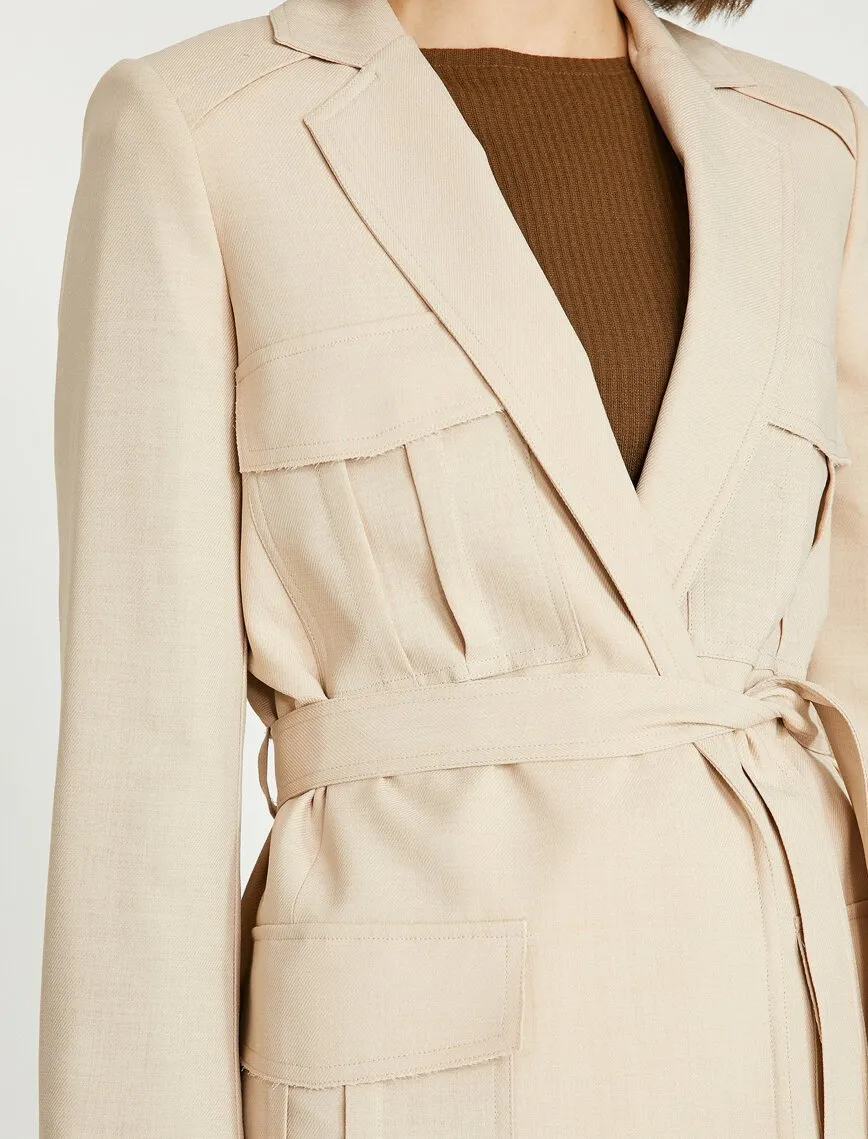 10618 Beige Tie Waist Pocket Jacket