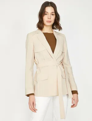 10618 Beige Tie Waist Pocket Jacket