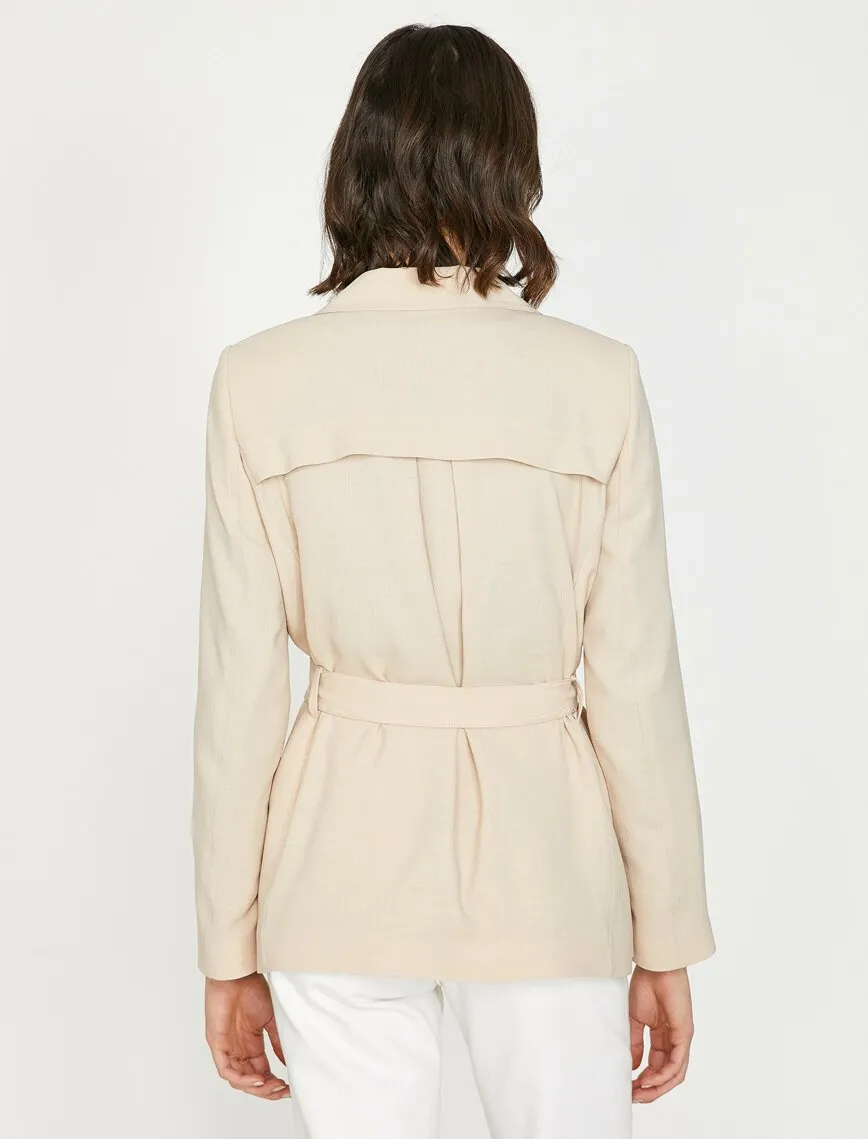 10618 Beige Tie Waist Pocket Jacket