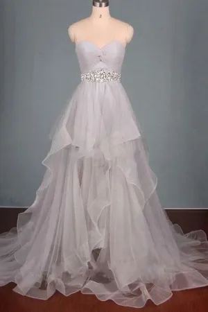 2025 Custom Made Silver Sweetheart Beading Layered Sleeveless Pegeant Prom Dresses