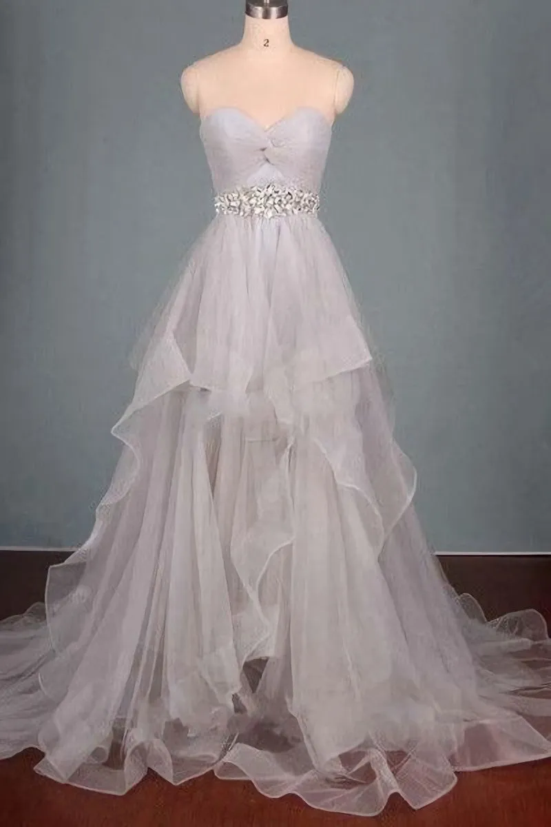 2025 Custom Made Silver Sweetheart Beading Layered Sleeveless Pegeant Prom Dresses
