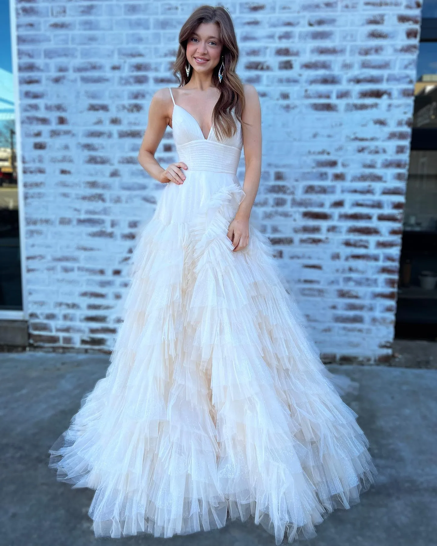 A-Line Spaghetti Straps Pink Princess Frill-Layered Long Prom Dress JKW128