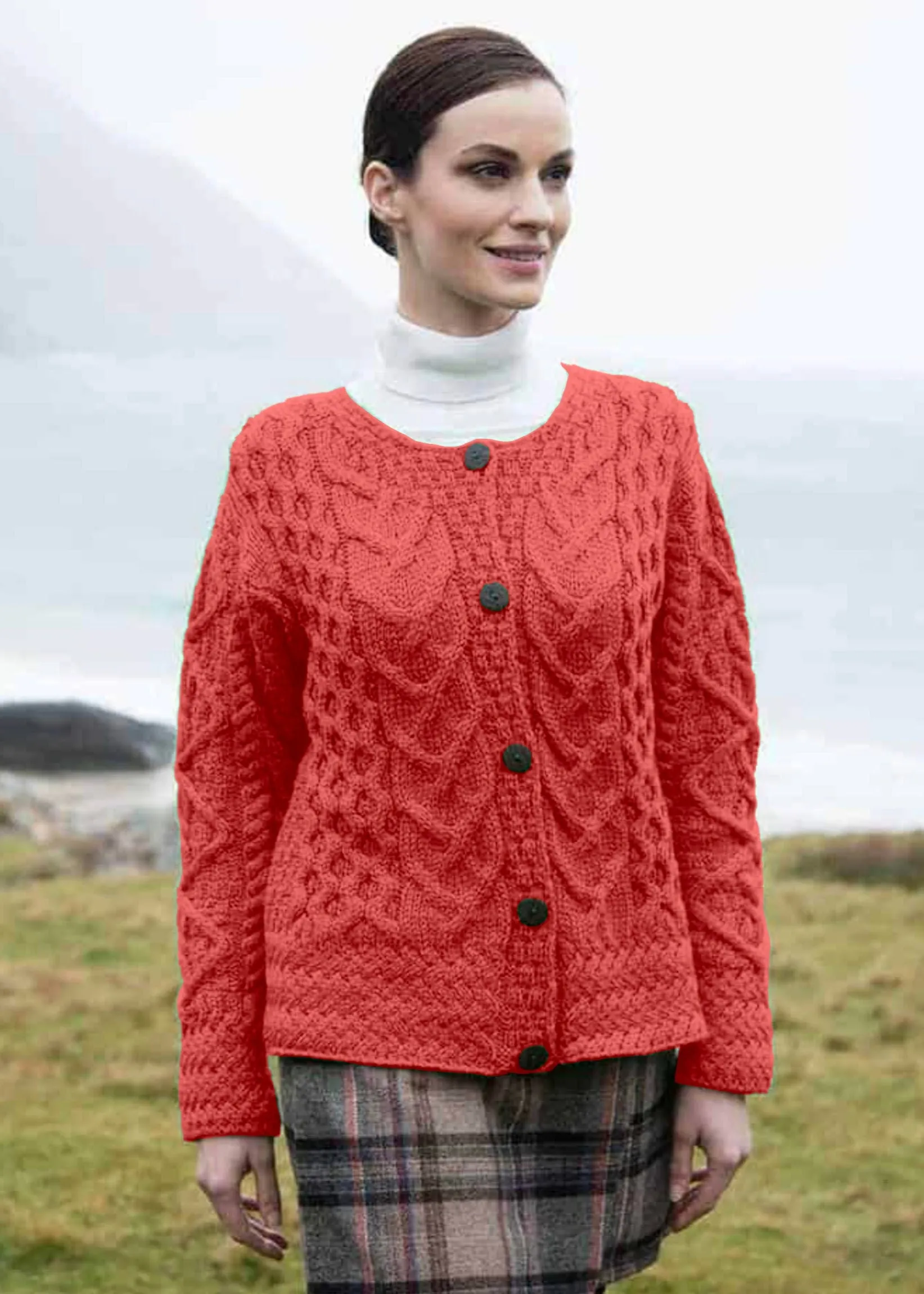 Aran Cable Knit Cardigan | Coral - Clearance