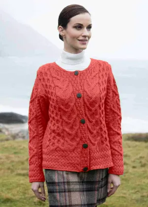 Aran Cable Knit Cardigan | Coral - Clearance