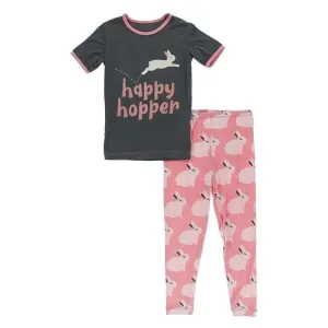 Bamboo Short Sleeve Graphic Tee Pajama Set - Strawberry Forest Rabbit