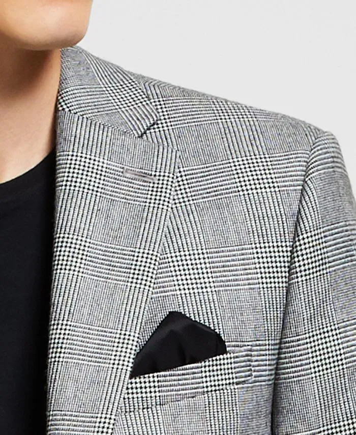 Bar III Mens Slim fit Suit Jacket Blazer 38 S Black Plaid