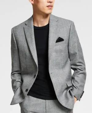 Bar III Mens Slim fit Suit Jacket Blazer 38 S Black Plaid
