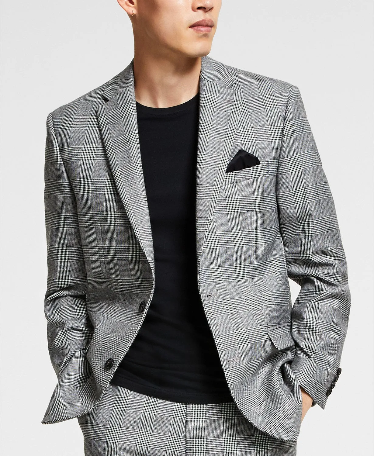 Bar III Mens Slim fit Suit Jacket Blazer 38 S Black Plaid
