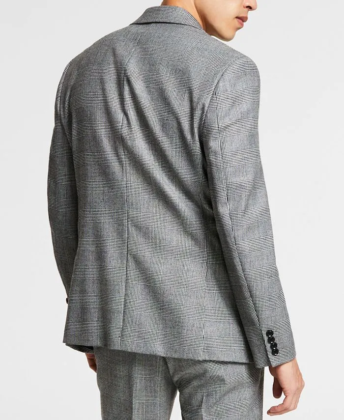 Bar III Mens Slim fit Suit Jacket Blazer 38 S Black Plaid