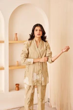 Beige chanderi silk hand embroidered blazer
