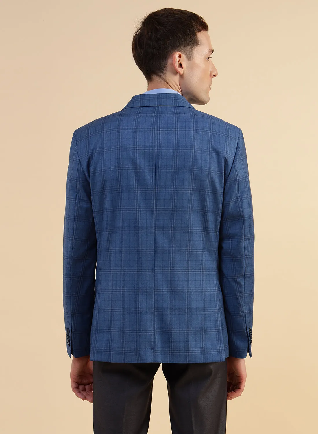 Blue Poly wool Check Jacket