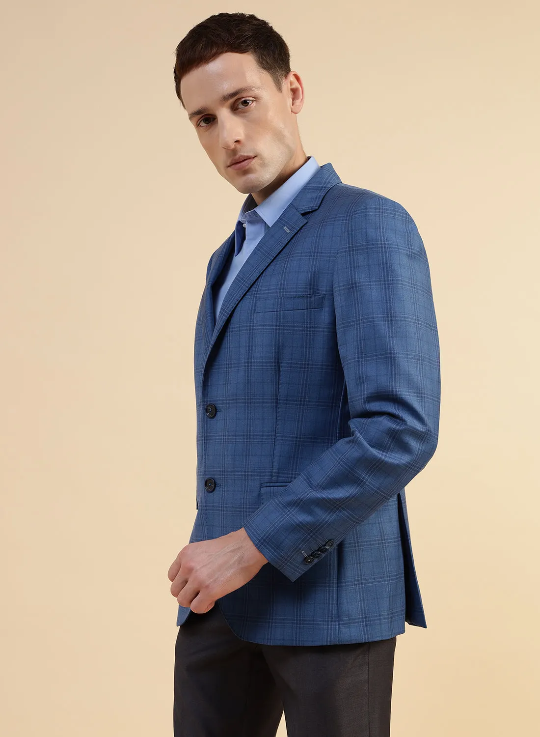 Blue Poly wool Check Jacket