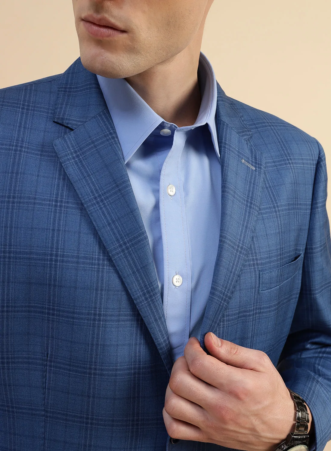 Blue Poly wool Check Jacket