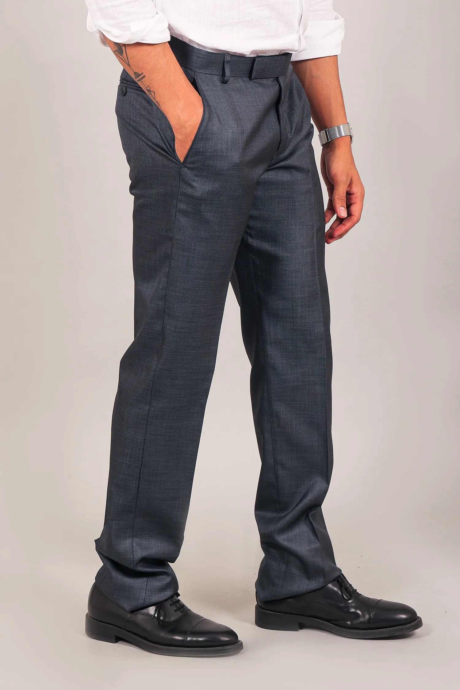 Bluebird Men's Dark Blue-Grey Formal Trousers