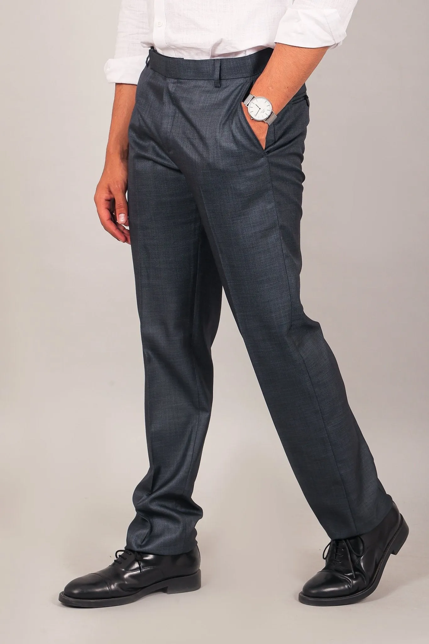 Bluebird Men's Dark Blue-Grey Formal Trousers
