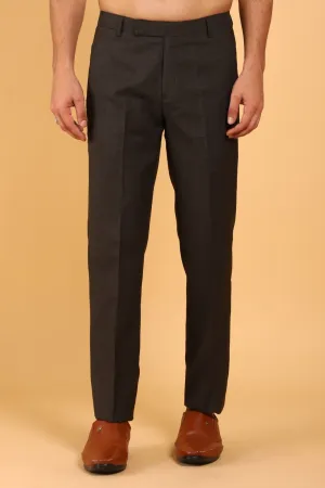Bluebird Men's Dark Brown Textured Lycra Formal Trousers
