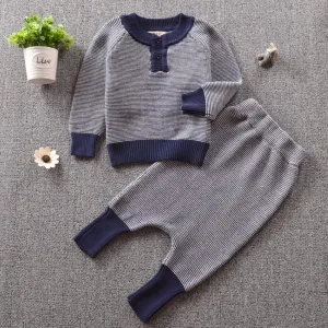 Boys British Style Stripe Long Sleeves Top & Pants Boys Casual Suits