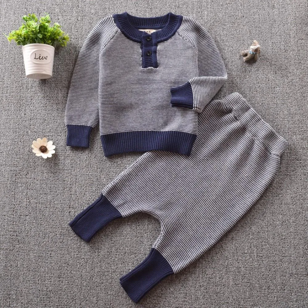 Boys British Style Stripe Long Sleeves Top & Pants Boys Casual Suits