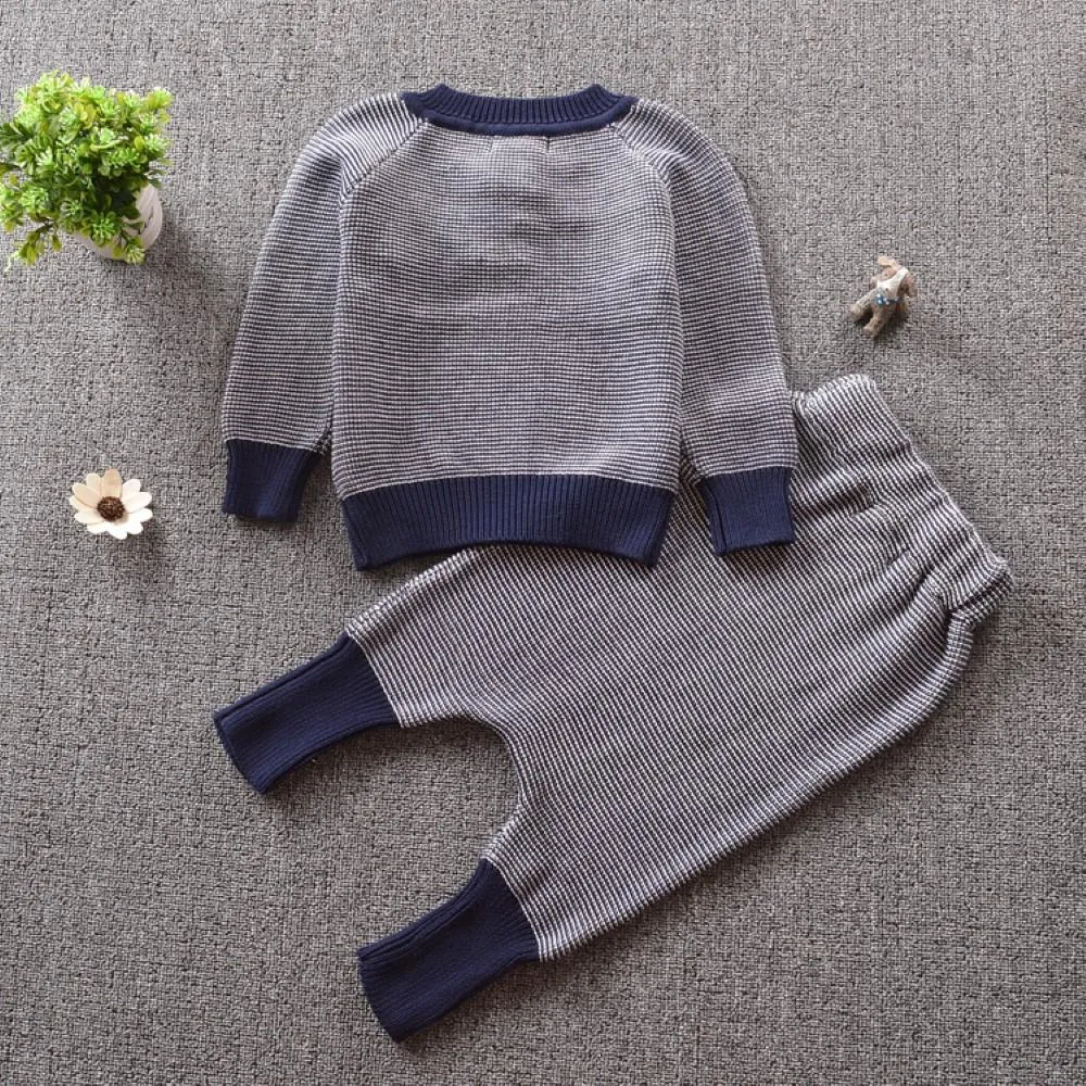 Boys British Style Stripe Long Sleeves Top & Pants Boys Casual Suits