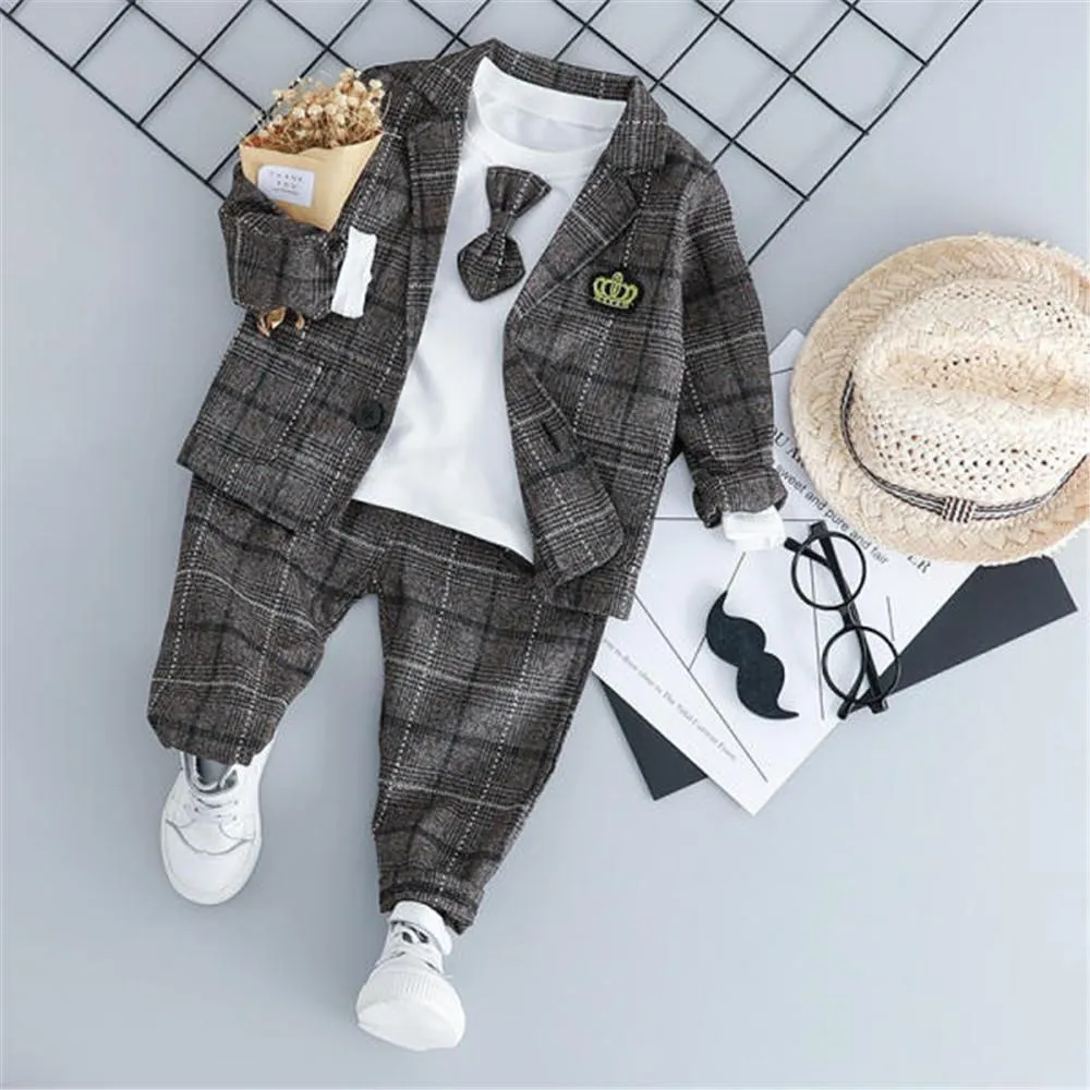 Boys Long Sleeve Bow Plaid Top & Outerwear & Pants
