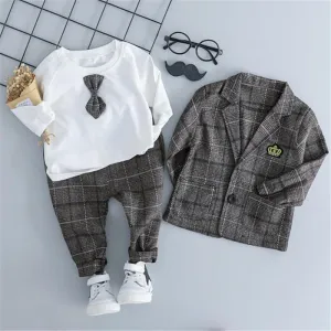 Boys Long Sleeve Bow Plaid Top & Outerwear & Pants