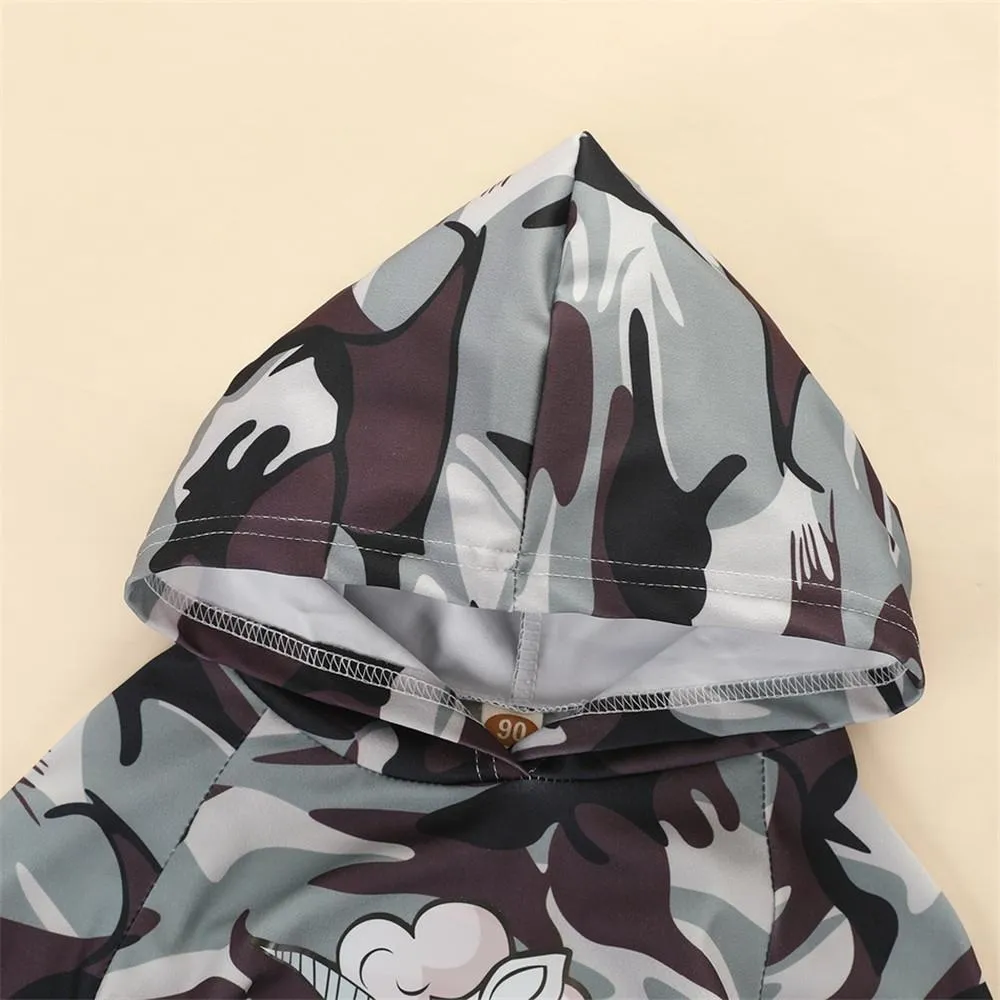 Boys Unicorn Cartoon Camo Hooded Jumper & Pants