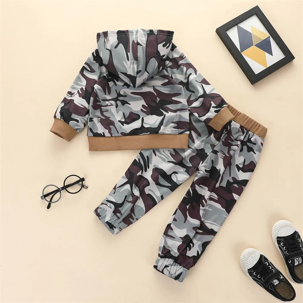 Boys Unicorn Cartoon Camo Hooded Jumper & Pants