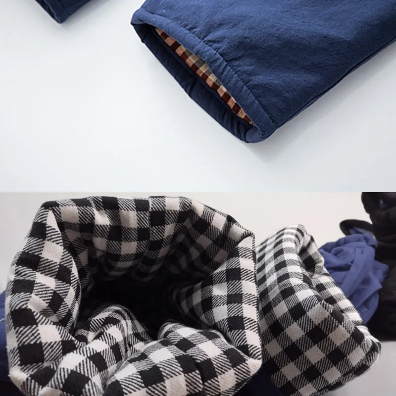 Buddha Stones Winter Solid Men's Drawstring Cotton Fleece Lined Pants With Pockets