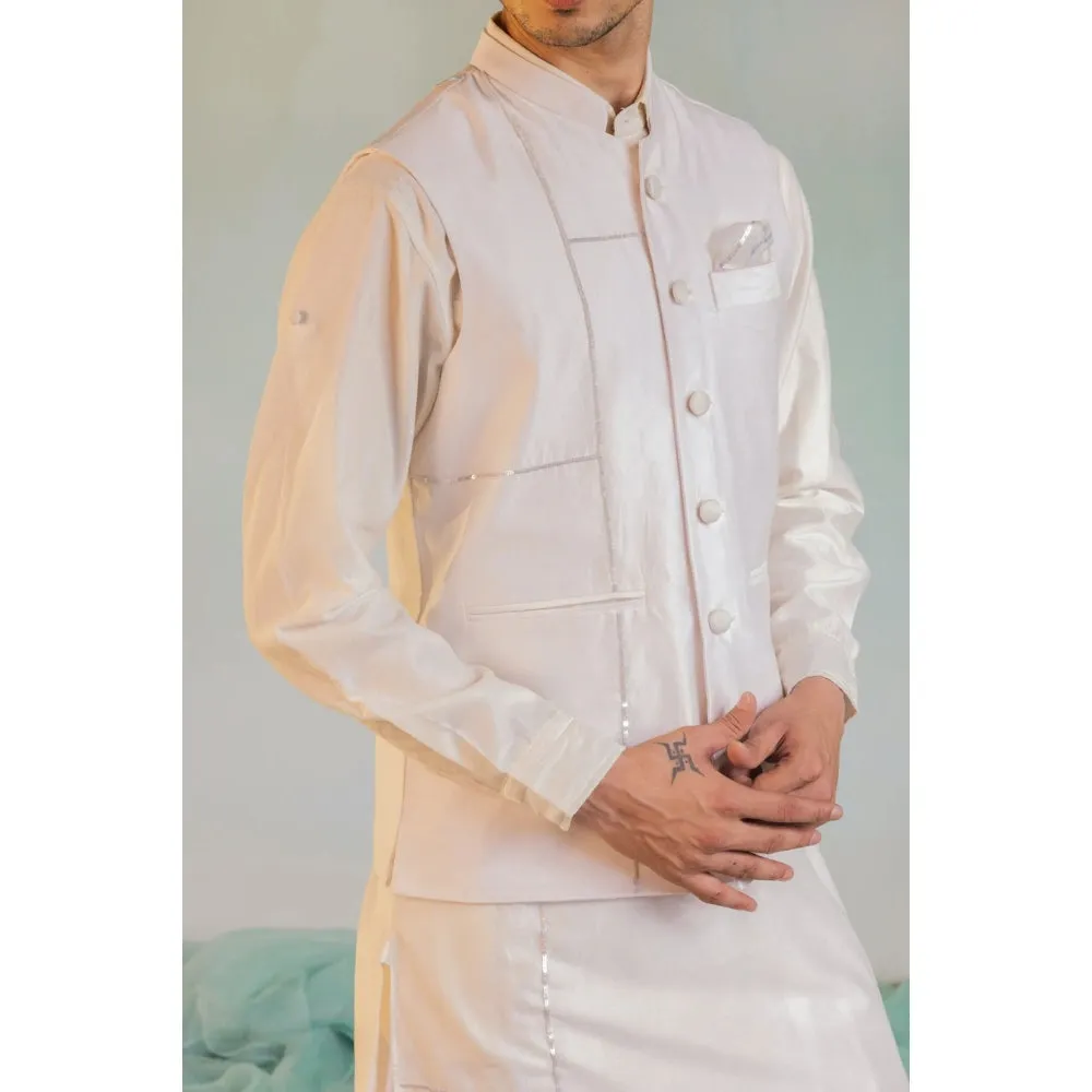 Charkhee Men's Sequin Nehru Jacket Off White