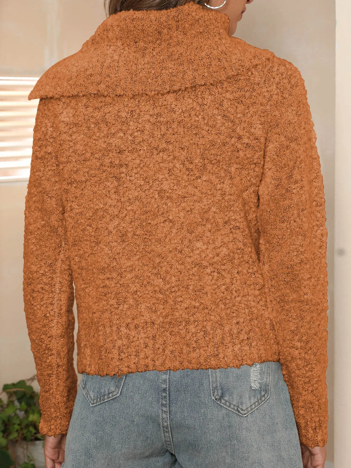 Chic Asymmetrical Large Lapel Pullover Sweater with Pearl Buttons