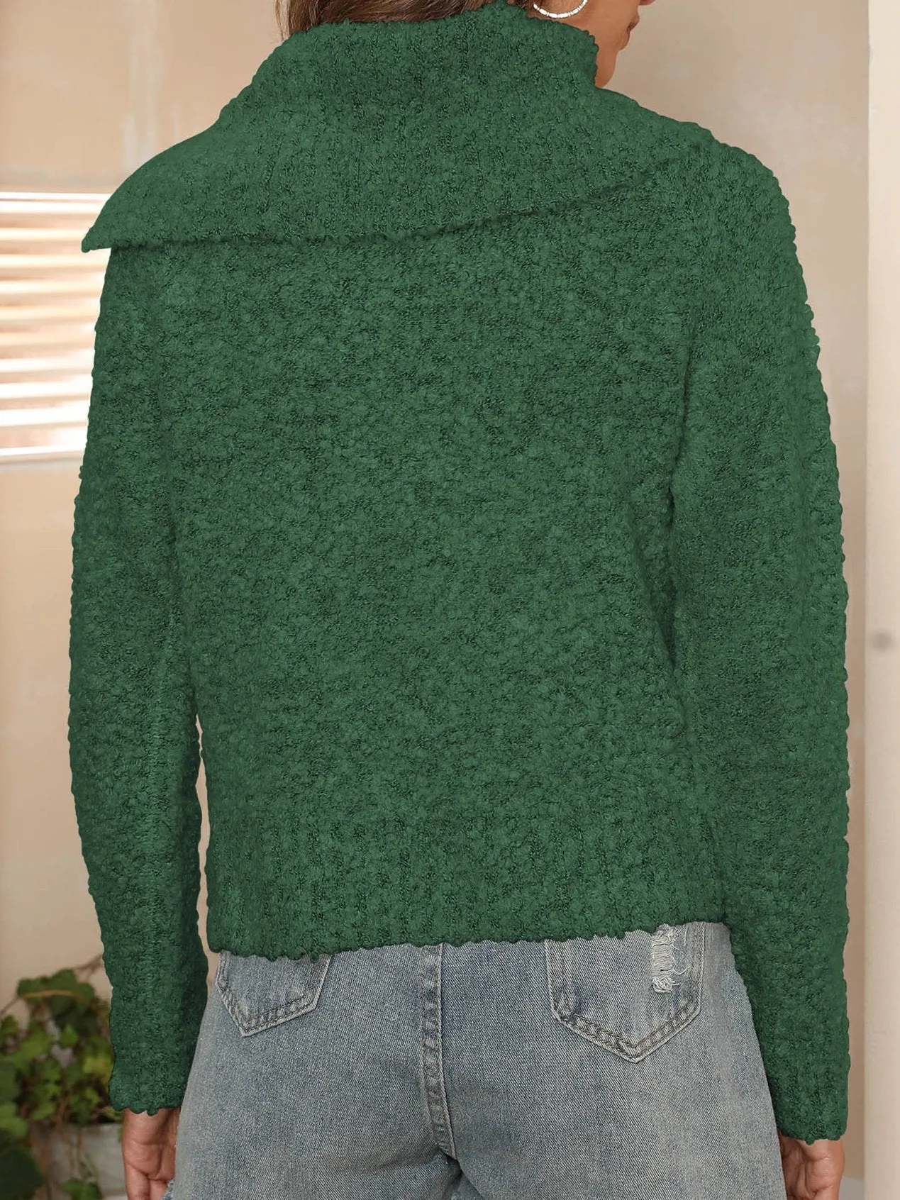 Chic Asymmetrical Large Lapel Pullover Sweater with Pearl Buttons
