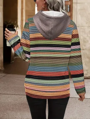 Chic Gestreepte Hoodie voor Vrouwen Knusse pasvorm, lichtgewicht Polyestermix