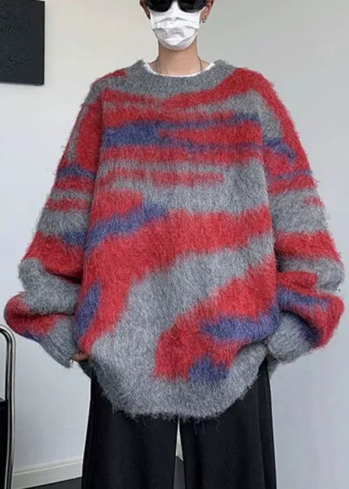 Chic Green Striped Patchwork Knit Mens Sweaters Winter RC028
