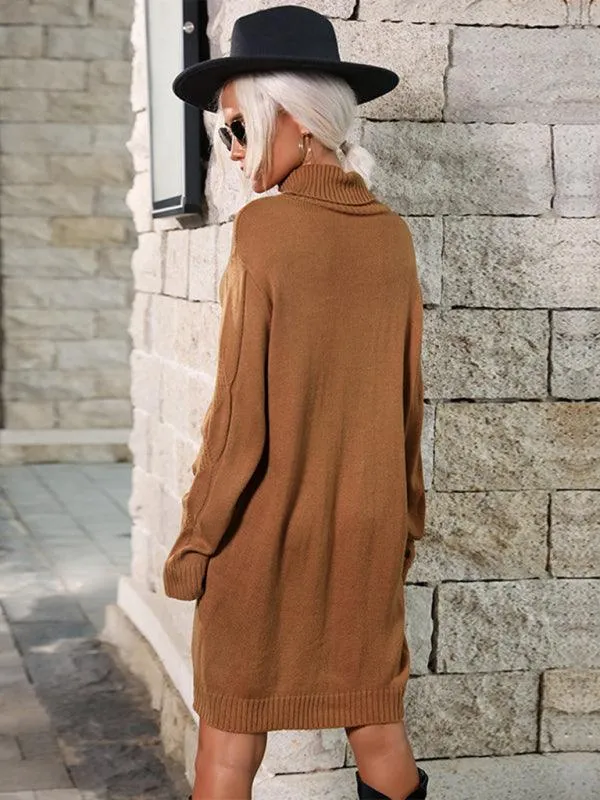 Chic High-Neck Polyester Knit Skirt in Timeless Shade