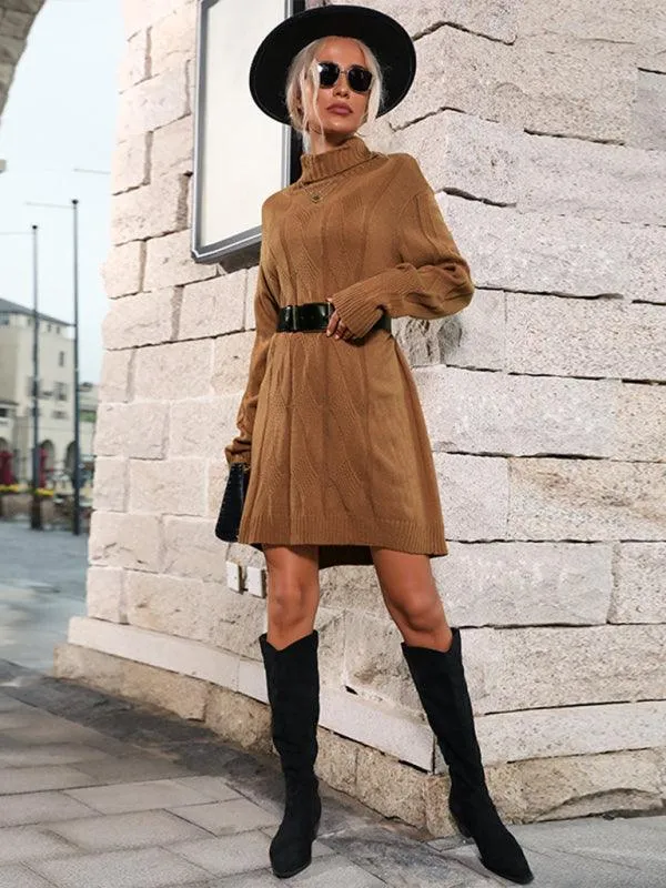 Chic High-Neck Polyester Knit Skirt in Timeless Shade