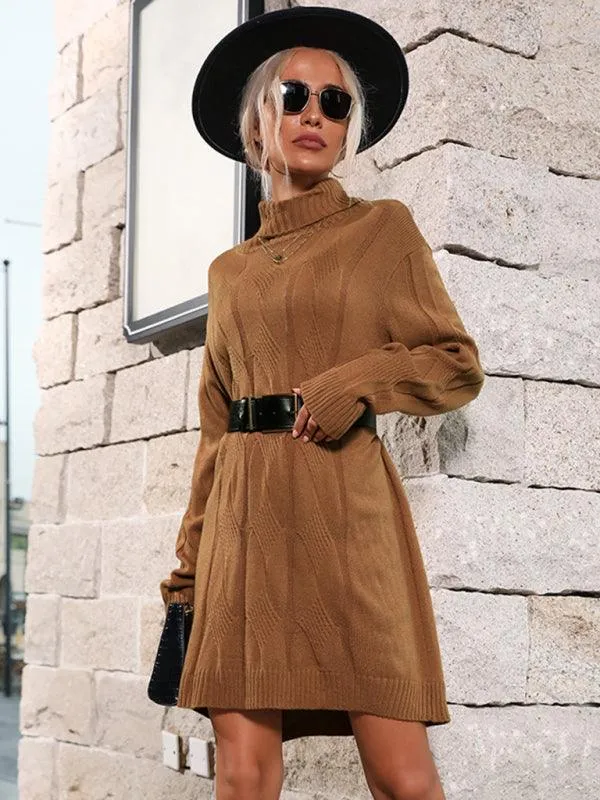 Chic High-Neck Polyester Knit Skirt in Timeless Shade