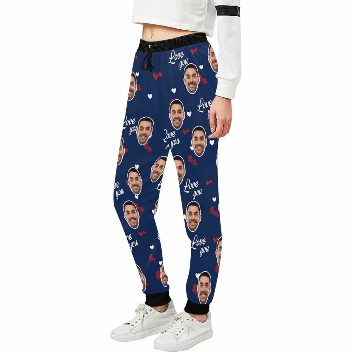 Custom Face Sweatpants Blue Unisex Personalized Closed Bottom Casual All Over Print Joggers
