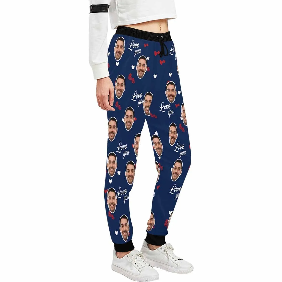 Custom Face Sweatpants Blue Unisex Personalized Closed Bottom Casual All Over Print Joggers