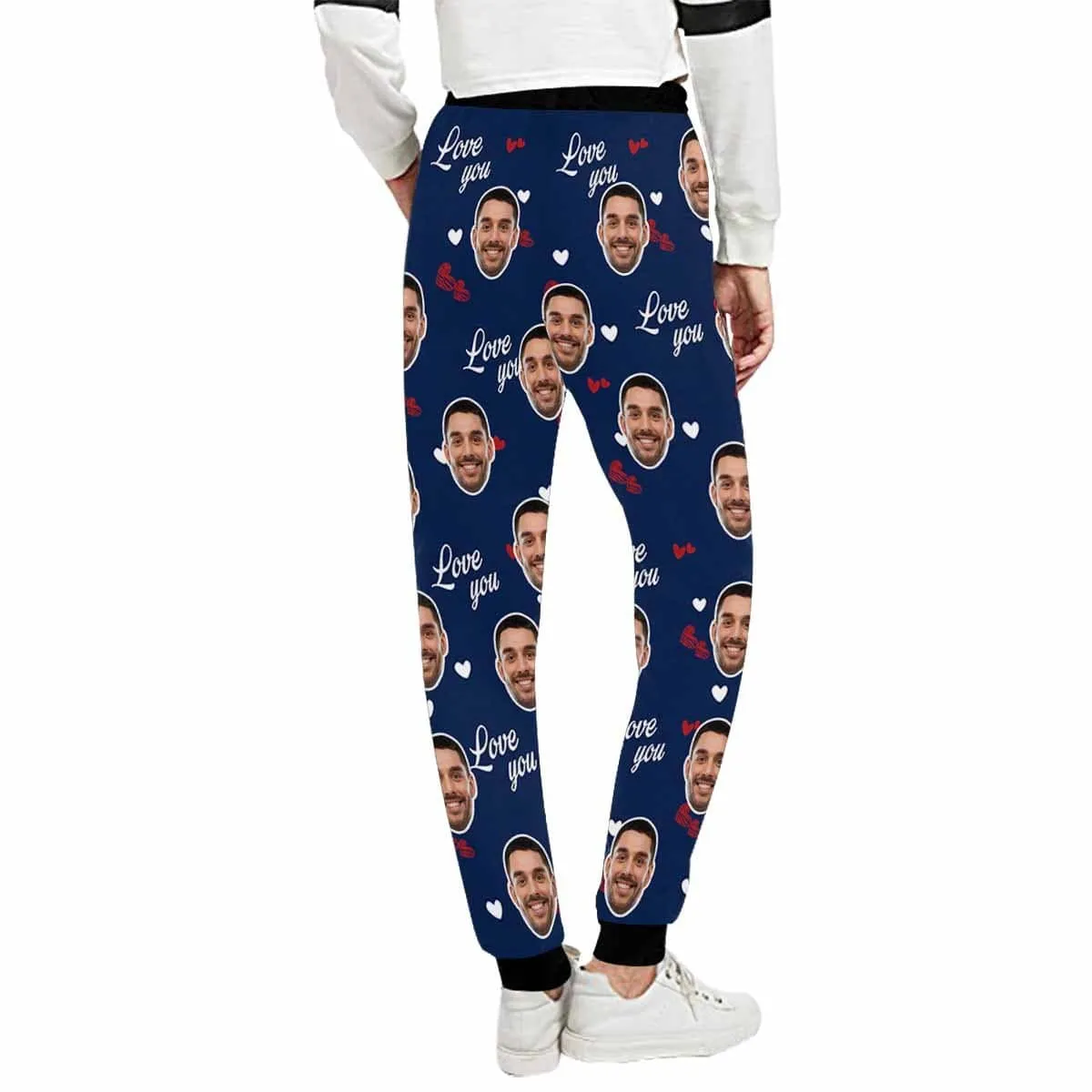 Custom Face Sweatpants Blue Unisex Personalized Closed Bottom Casual All Over Print Joggers