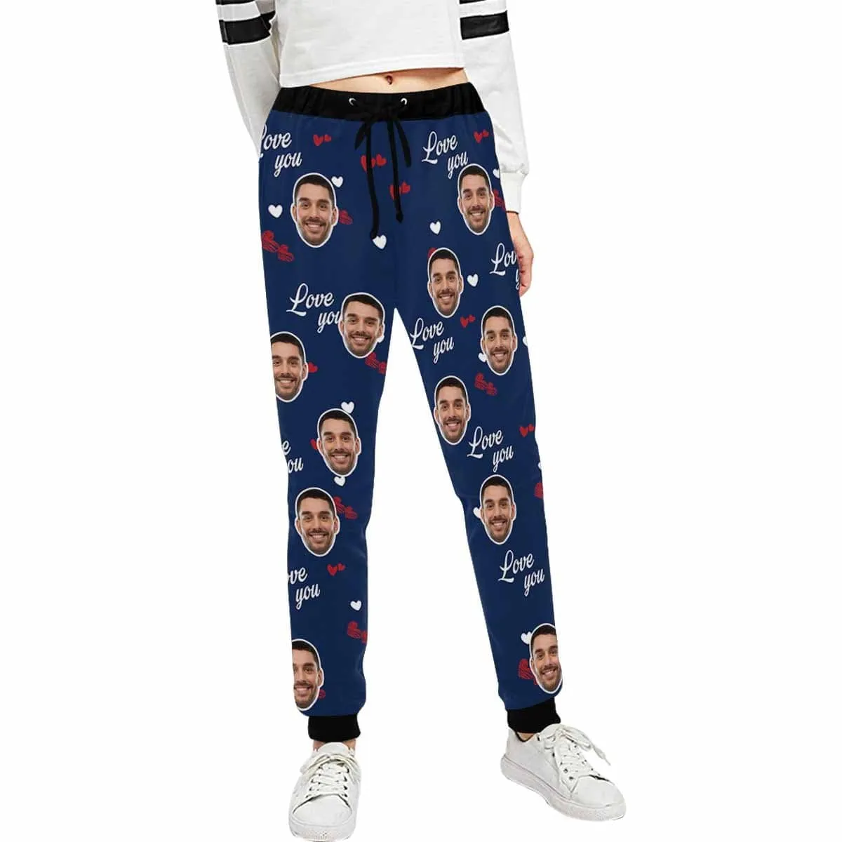 Custom Face Sweatpants Blue Unisex Personalized Closed Bottom Casual All Over Print Joggers