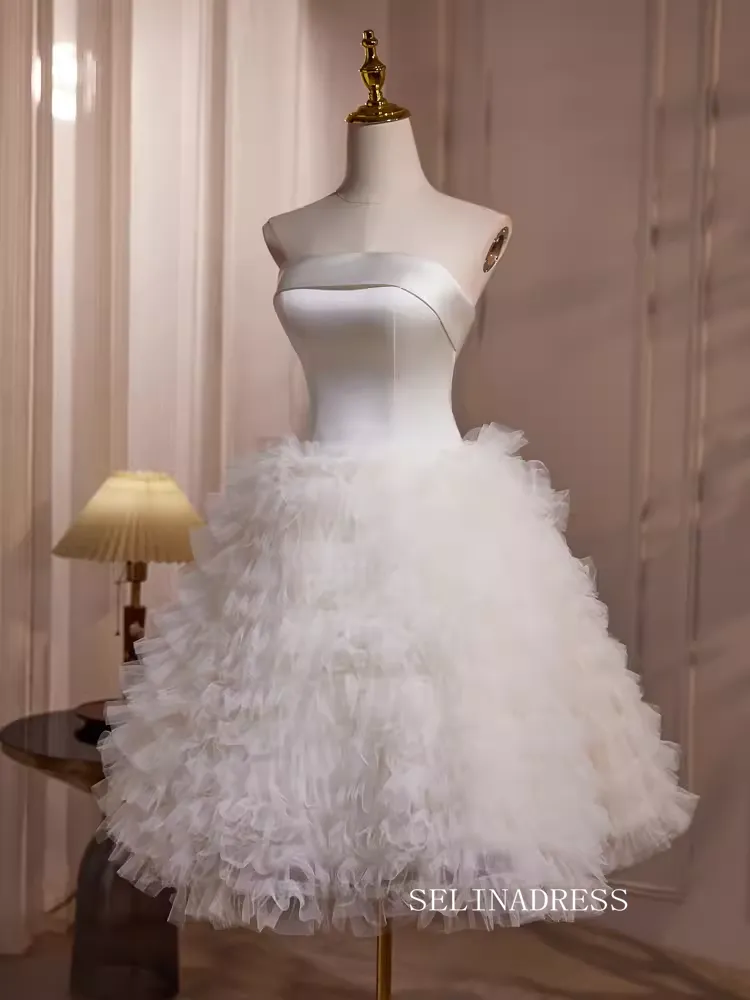 Cute Strapless Lyered Short Prom Dress  A-line White Cocktail Dress #EWR012