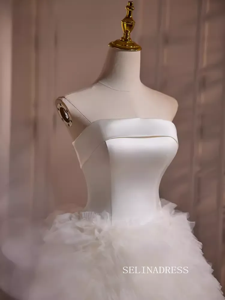 Cute Strapless Lyered Short Prom Dress  A-line White Cocktail Dress #EWR012