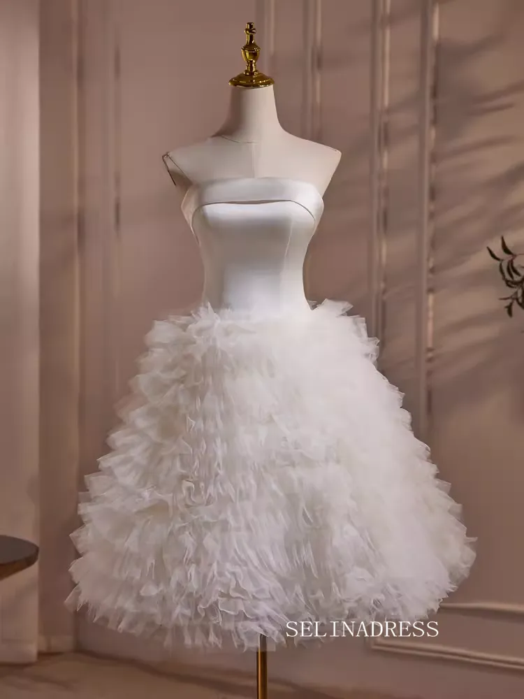 Cute Strapless Lyered Short Prom Dress  A-line White Cocktail Dress #EWR012