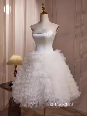 Cute Strapless Lyered Short Prom Dress  A-line White Cocktail Dress #EWR012