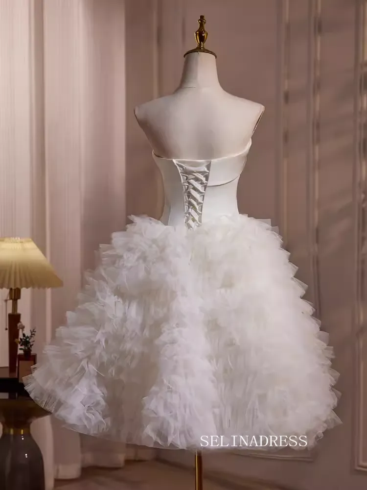 Cute Strapless Lyered Short Prom Dress  A-line White Cocktail Dress #EWR012