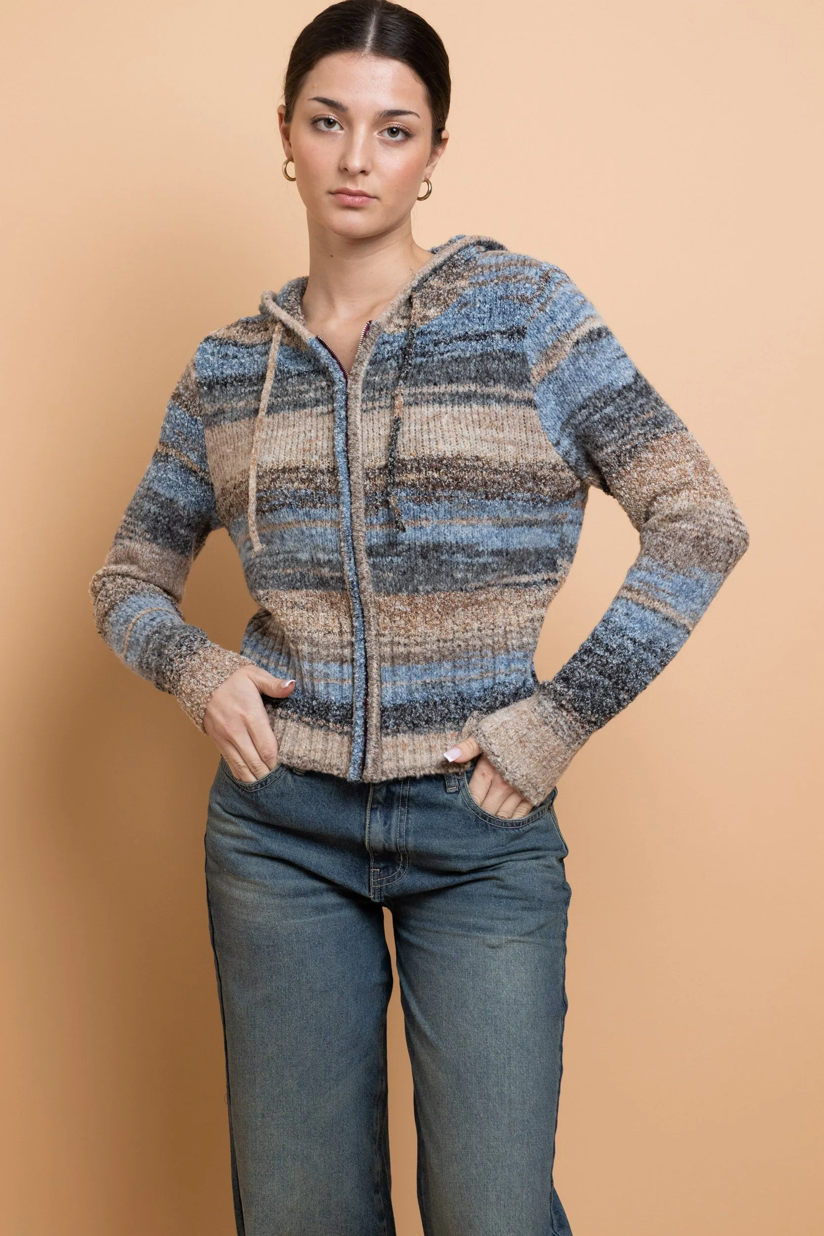 Daisy Street Deep Rib Zip Up Knit