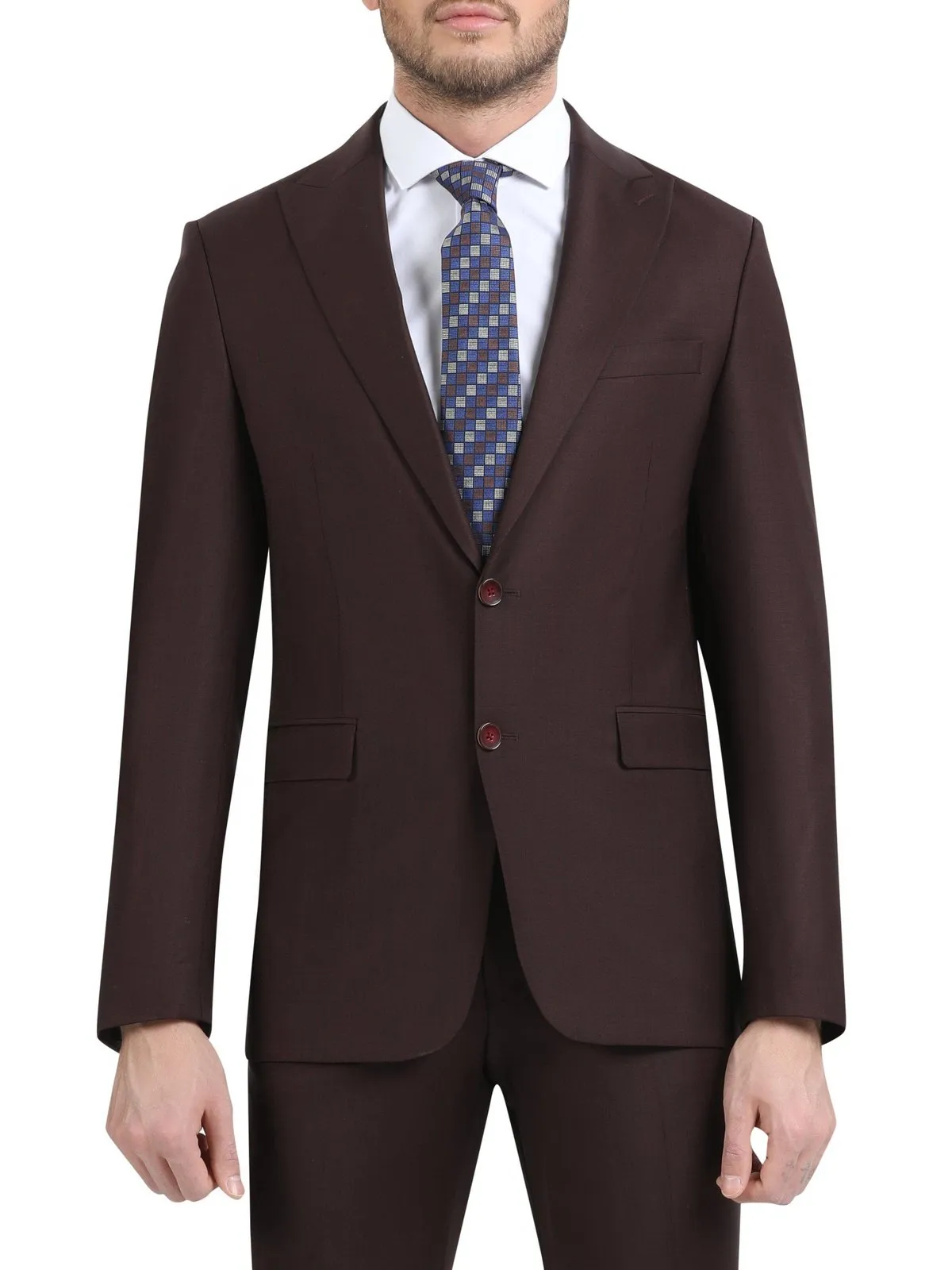 Di'nucci Slim Fit Burgundy Textured Peak Lapel Wool Blend Suit