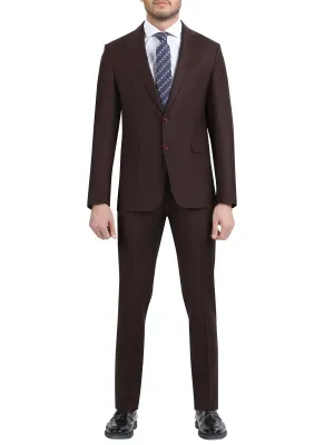 Di'nucci Slim Fit Burgundy Textured Peak Lapel Wool Blend Suit