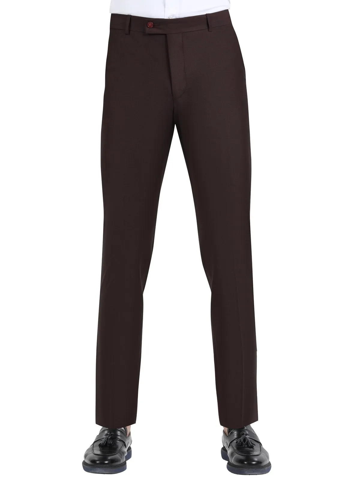 Di'nucci Slim Fit Burgundy Textured Peak Lapel Wool Blend Suit