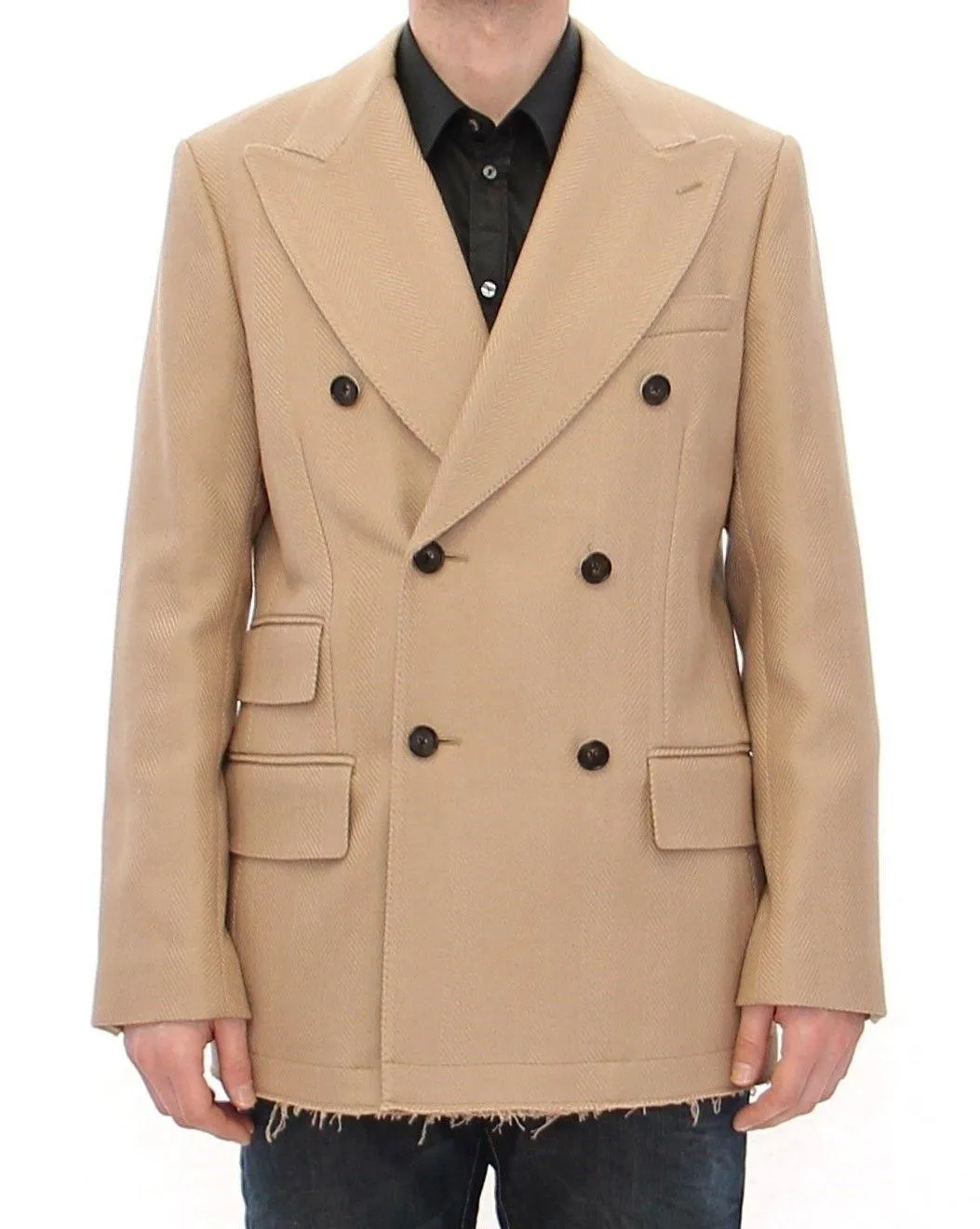 Dolce & Gabbana Beige Double Breasted Coat Jacket